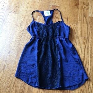 Cute blue with black lace top t-back and spaghetti straps size xs